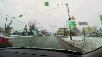 NOVOSIBIRSK, RUSSIA OCTOBER 31, 2021 - POV view car driving on an autumn rainy day video