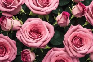 representación de rosado Rosa flatlay gráfico recursos . ai generado. foto