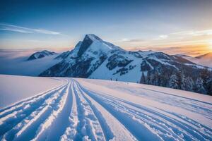 A Lonely Journey Through Snowy Mountains. . photo