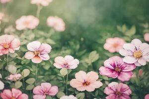 Impression of Watercolor Floral Background in Shades of Green and Pink . . photo