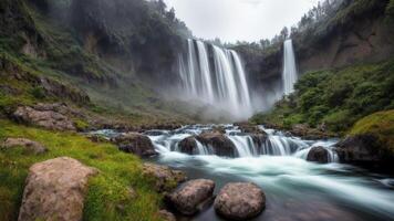 majestuoso cascada en naturaleza. ai generado. foto