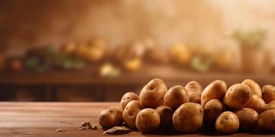 Potato organic vegetable copy space blurred background, photo