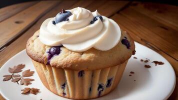 Soft and Fluffy Blueberry Muffins with a Hint of Nutmeg. AI Generated. photo