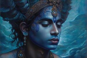 Lord Krishna painting Wall Poster, Lord Radha Krishna, Digital Wall Poster. photo