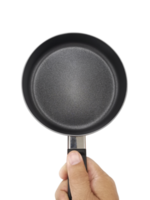 Male's hand holds frying pan, transparent background png