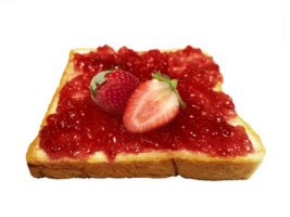 Fresh strawberry on slice of bread with strawberry jam, transparent background png