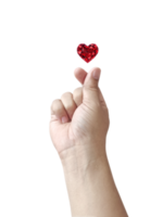 Mini Heart finger hand sign and red heart shaped diamond on transparent background png