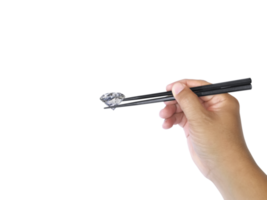 new idea concept male hand with chopsticks holds dazzling diamond. on transparent background png
