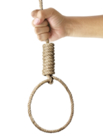 Man hand hold Loop hemp rope, transparent background png