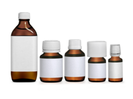 marron médicament bouteille avec étiqueter. transparent Contexte png