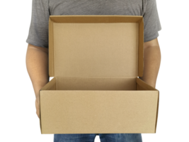 Delivery man holding cardboard boxes transparent background png