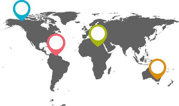 mundo mapa con alfiler punteros vector