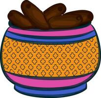 Sweet dates in colorful pot. vector