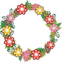 Christmas wreath with colorful flowers. vector