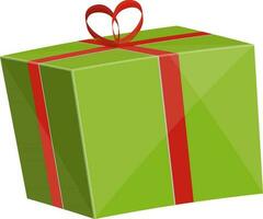 3D green gift box with red ribbon. vector