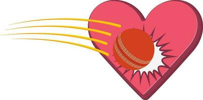 Cricket ball hitting 3D heart. vector