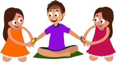 Cute Brother and his two Sister tying Rakhi. vector