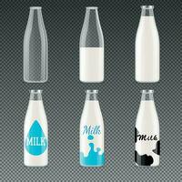 Leche botellas paquetes realista conjunto vector