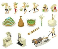 Rice Production Icon Set vector