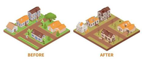 Buildings Before And After Catastrophe vector