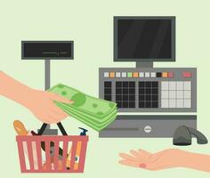 Supermarket Payment Hands Composition vector