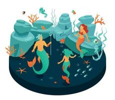 Underwater World Isolated Composition vector