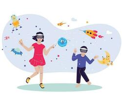 Children In VR Composition vector