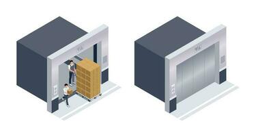 Cargo Elevator Isometric Set vector