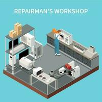 Repairman Workshop Isometric Background vector