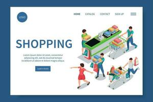 Shopping People Isometric Website vector