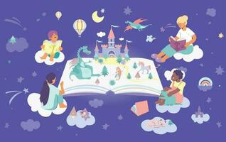Fairy Tales Reading Flat Background vector