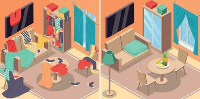 Messy Room Isometric Set vector