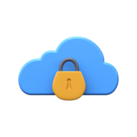 Cloud security 3d icon. Cyber security, data protection in cloud storage png