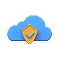 Security and data protection. Blue 3d cloud and shield png