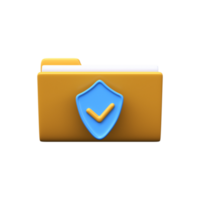 3d data protection icon. File folder illustration with shield png