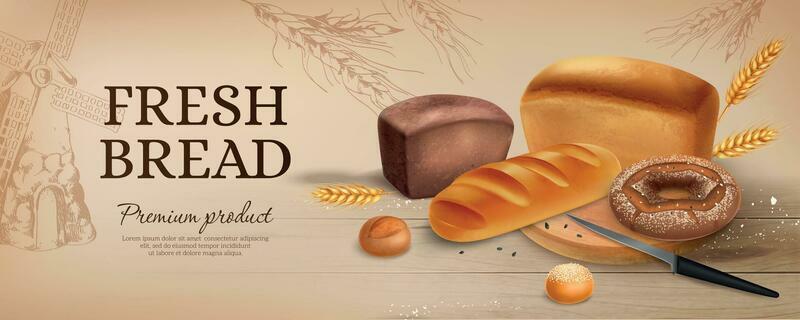 Realistic Bread Ads Horizontal Poster