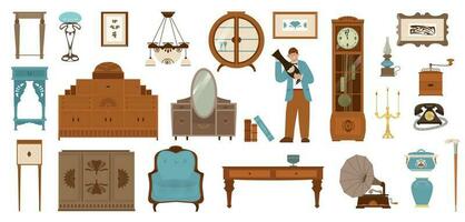 Antique Shop Icons Collection vector