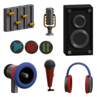 3d weergegeven radio reeks omvat koptelefoon, microfoon, versterker, megafoon perfect voor muziek- ontwerp project png
