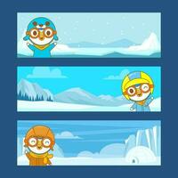 Cute Little Penguin Horizontal Banners Set vector