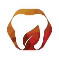 Tooth and leaf logo design inside a shape of hexagon vector