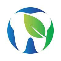 Tooth logo dental care with circle shape green leaf vector illustration