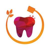 diente logo dental cuidado con cepillo de dientes y hoja vector ilustración