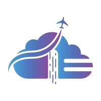 viaje agencia logo con nube tecnología vector ilustración