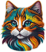 Cat Face in Vibrant Color Sticker with AI Generative png