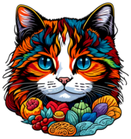 coloré illustration art de chat visage autocollant avec ai génératif png