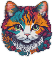 coloré autocollant chat visage avec ai génératif png