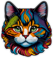 colorida arte do gato face adesivo com ai generativo png