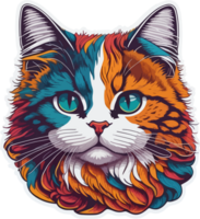 Colorful Vibrant Cat Face Sticker with png
