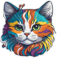 Cat Face Sticker in Vibrant Color with AI Generative png