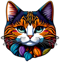 Cute Cat Face Sticker in Vibrant Color with AI Generative png